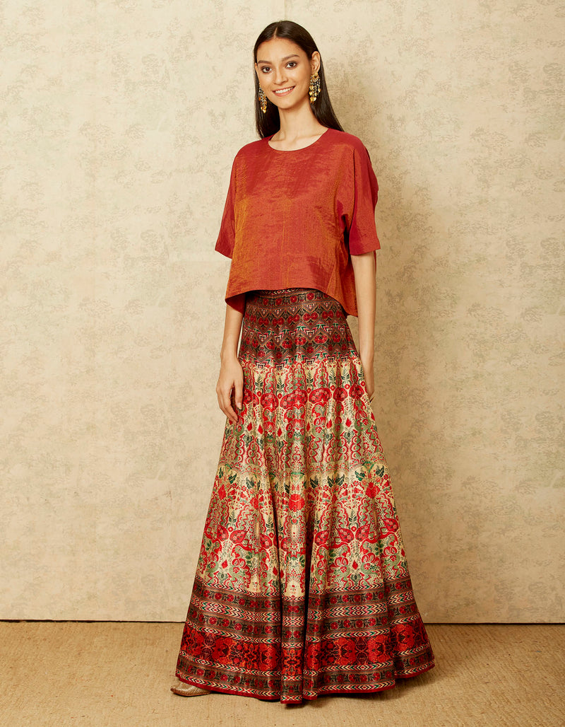 Maroon Top with a Skirt Set