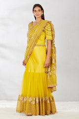 Yellow Hand Embellished  Blouse With Lehenga Saree