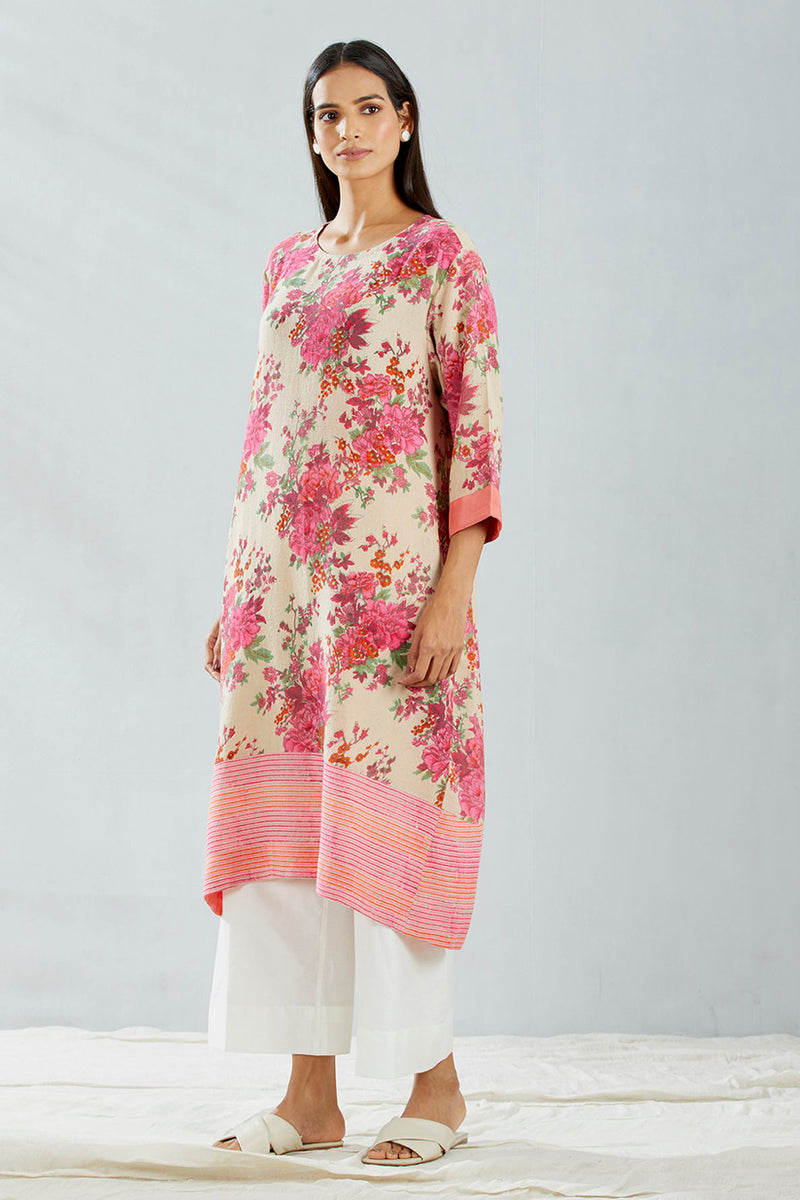 Printed Pink Tunic With Pant And Stole