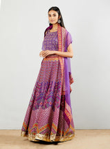 Purple Organza Cape And Gota Embroidered Lehnga With Poplin Lycra Hand Embroidered Blouse