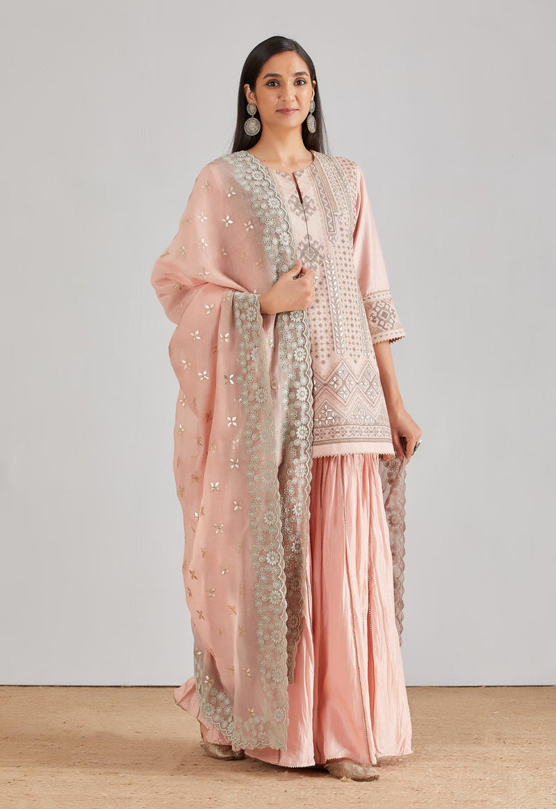 Pink Sharara with embrodiered Kurta and Gota Pati Dupatta