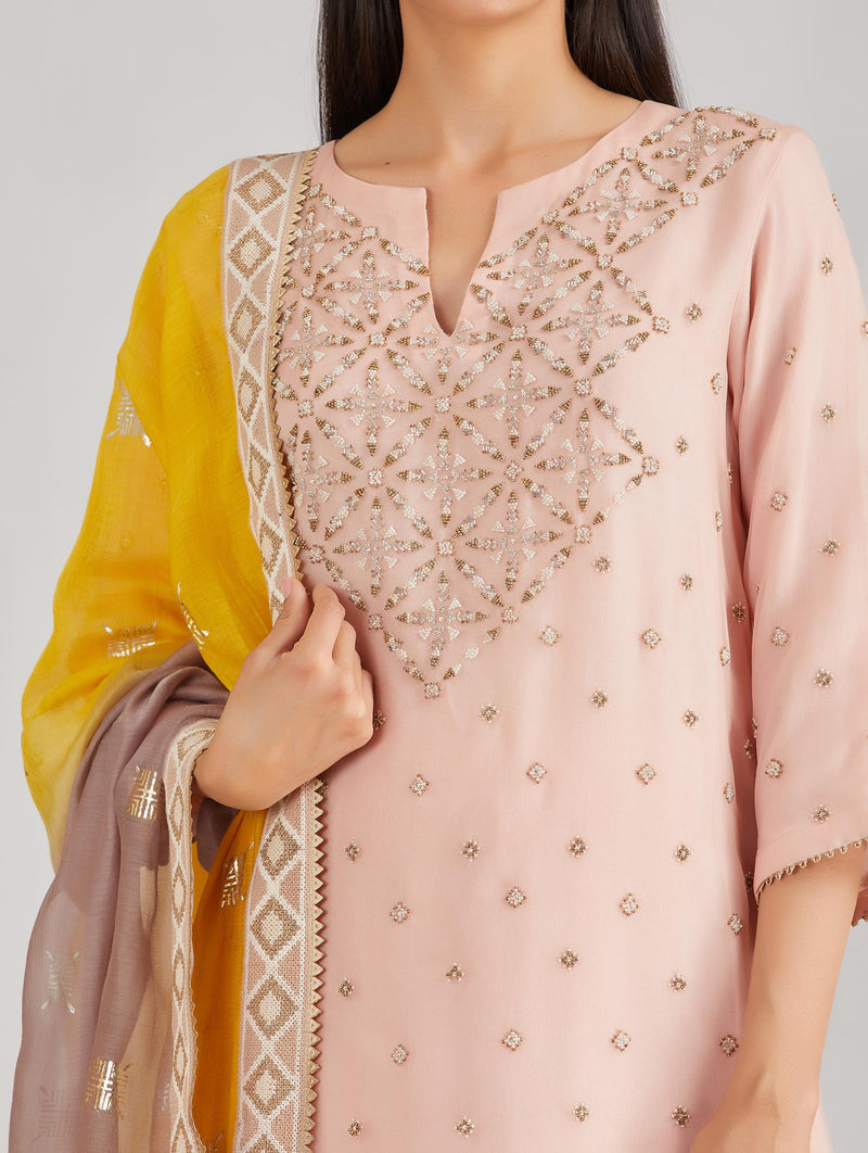 Pink Organza Silk Kurti Top with Sharara and Dupatta