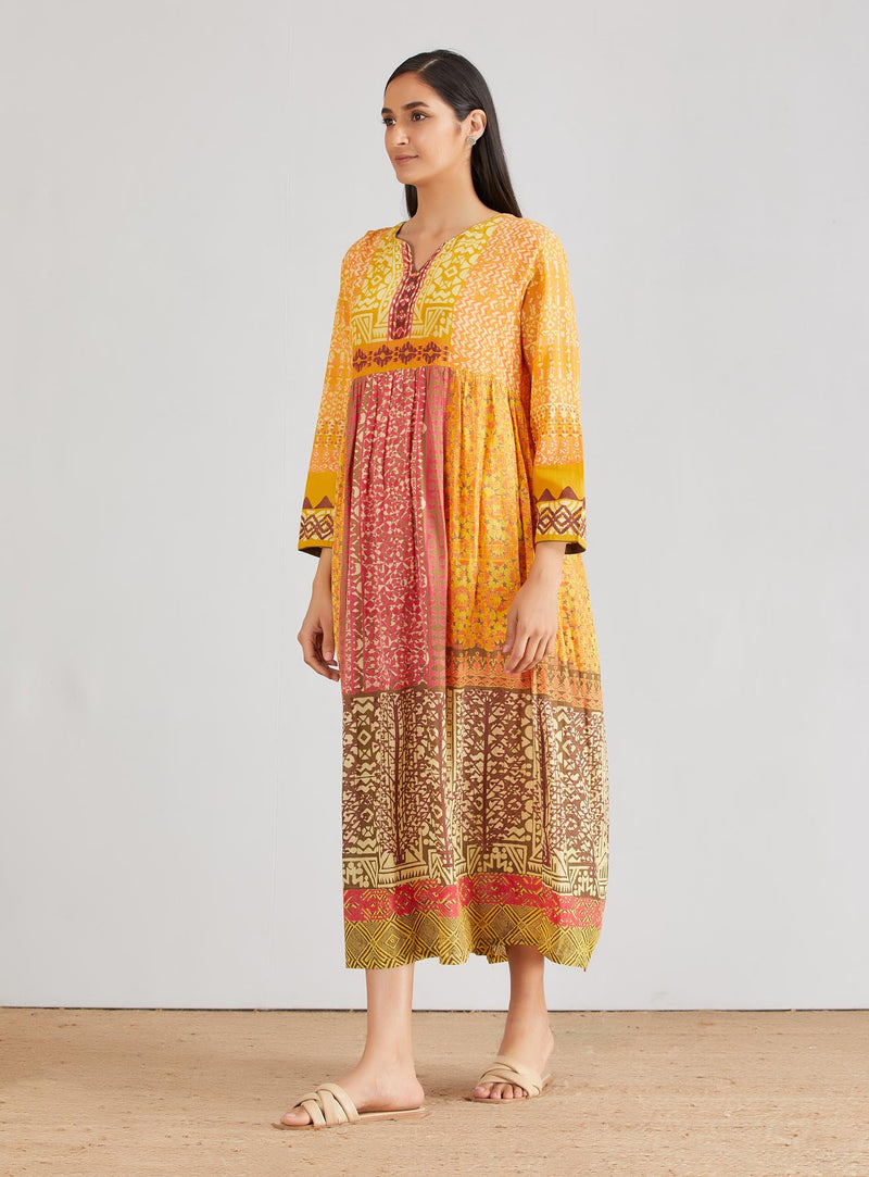 Yellow Hand Block Printed Dress