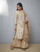Beige Kurta Set with an Embroidered Sharara and Dupatta