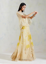 Yellow Organza Cape with Skirt