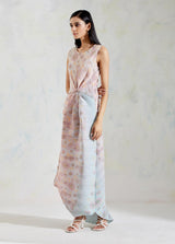 Pink and Aquatic Sage Dress in Crinkle Crepe