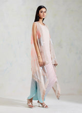Pink with Aquatic Sage Shaded Organza and Crinkle Crepe Cape and Dress