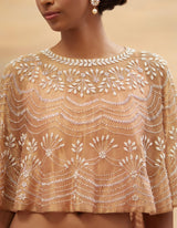 Peach Embroidered Cape with Skirt