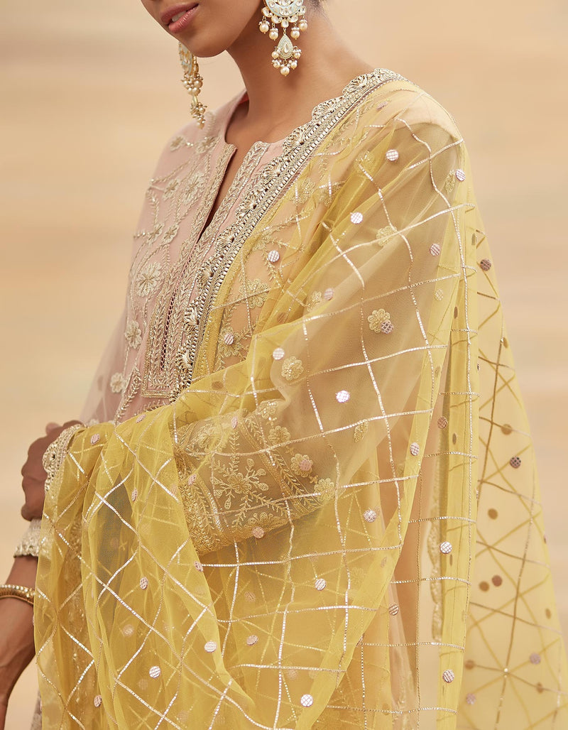 Light Peach Embroidered Short Kurta Set
