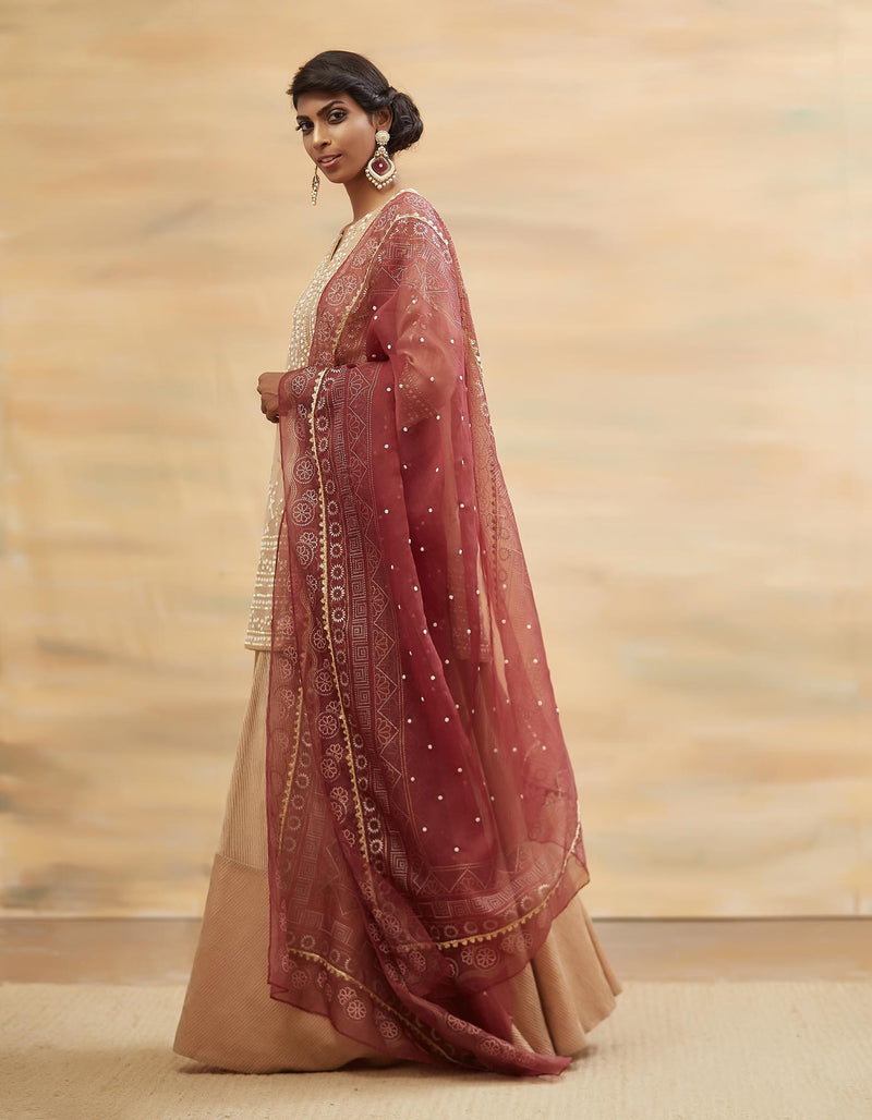 Old Rose Embroidered Short Kurta Set