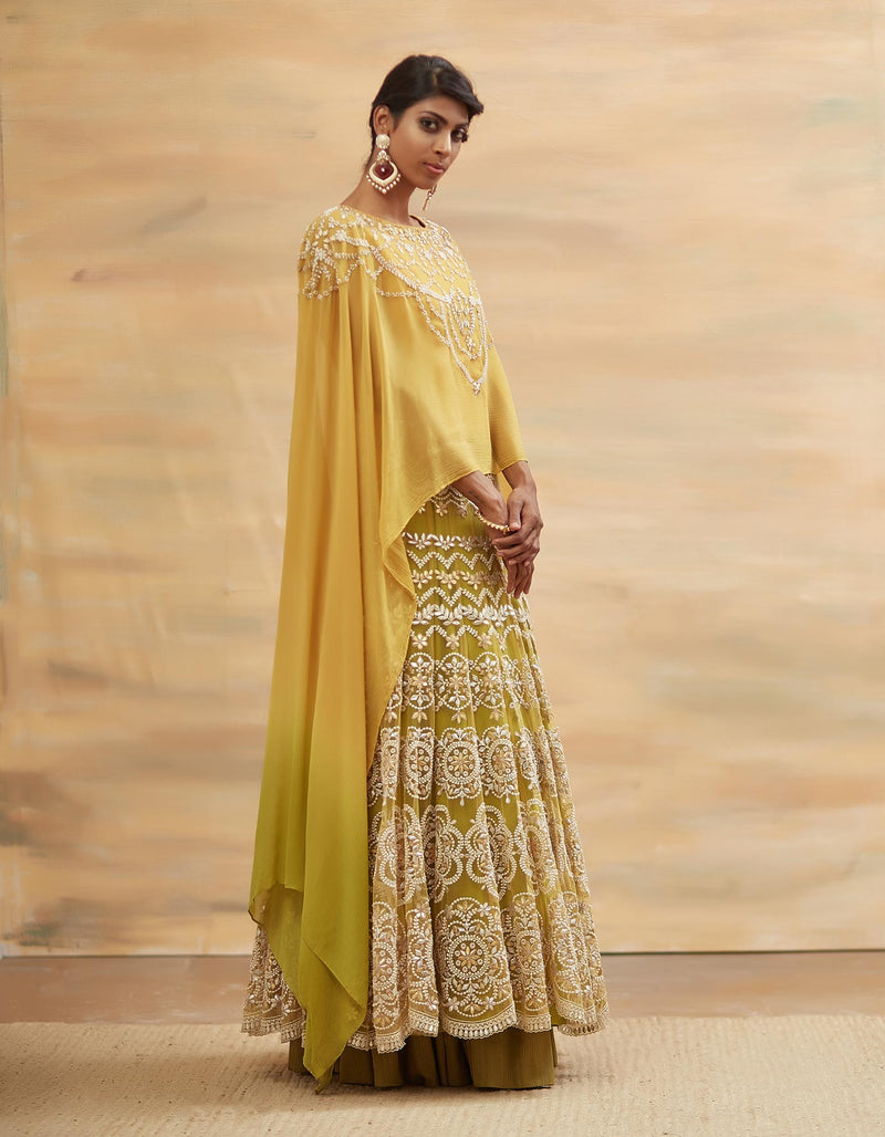 Yellow and Lime Embroidered Long Dress