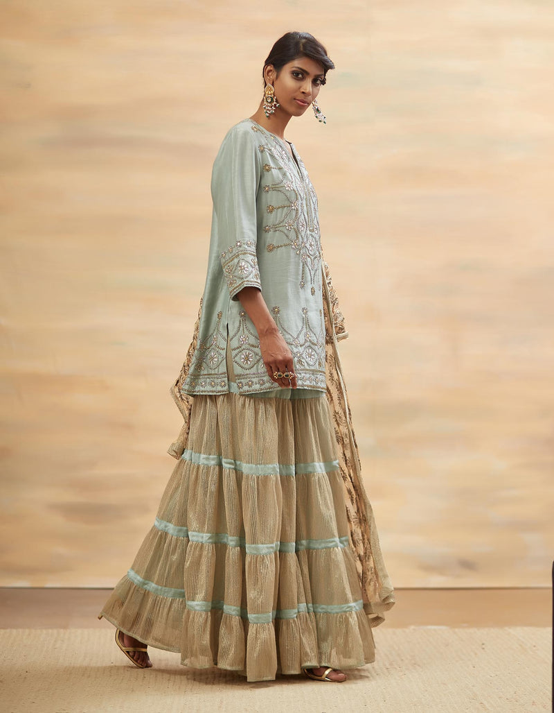 Sea Blue Embroidered Short Kurta Set