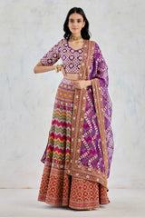 Purple Organza Silk Lehnga Set In Intricate Cross Stitch And Gota Patti Embroidery