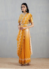 Yellow Draped Saree Set