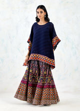 Navy Poncho Cape And Dress with Cross Stitch Embroidery With Gota Patti