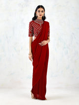 Red Saree Set with Hand Embroidery