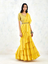 Yellow Saree Set with Hand Embroidery