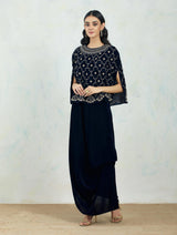 Velvet Navy Cape In Intricate Hand Embroidery