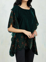 Scallop Hand Block Printed Emerald Green Kaftan Top
