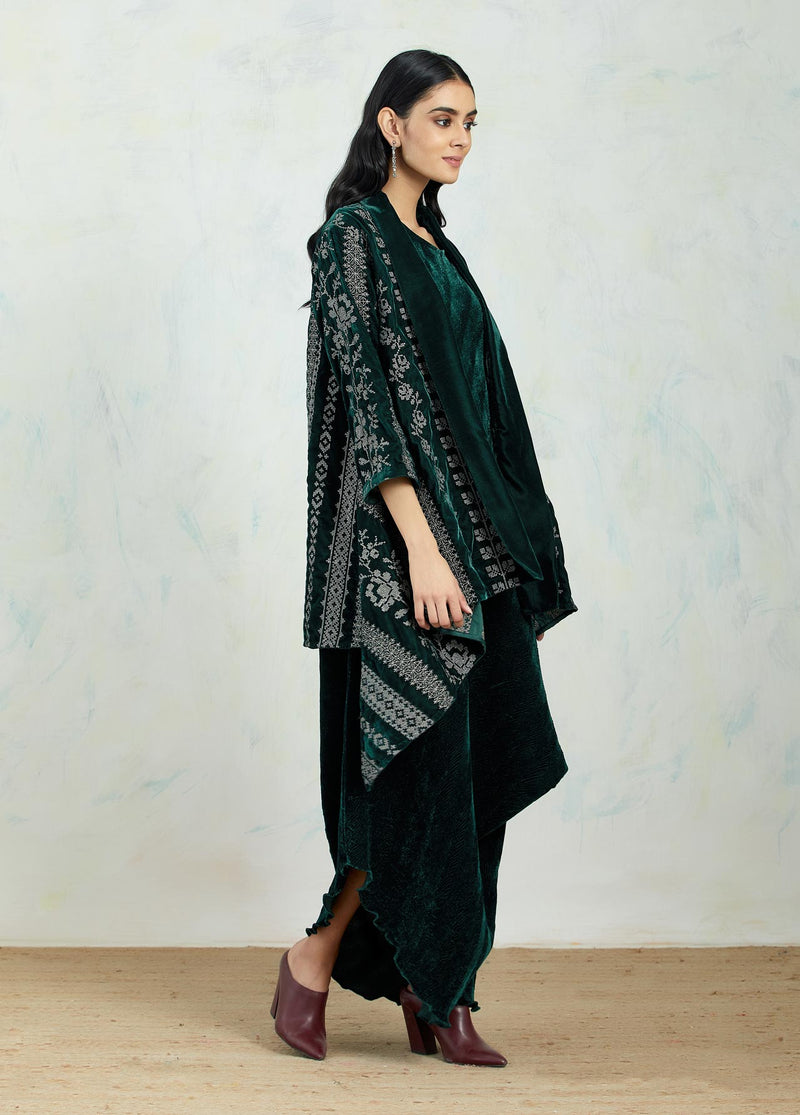Jacket Cape In Zari Embroidery Paired With Crinkle Velvet Paired Dress