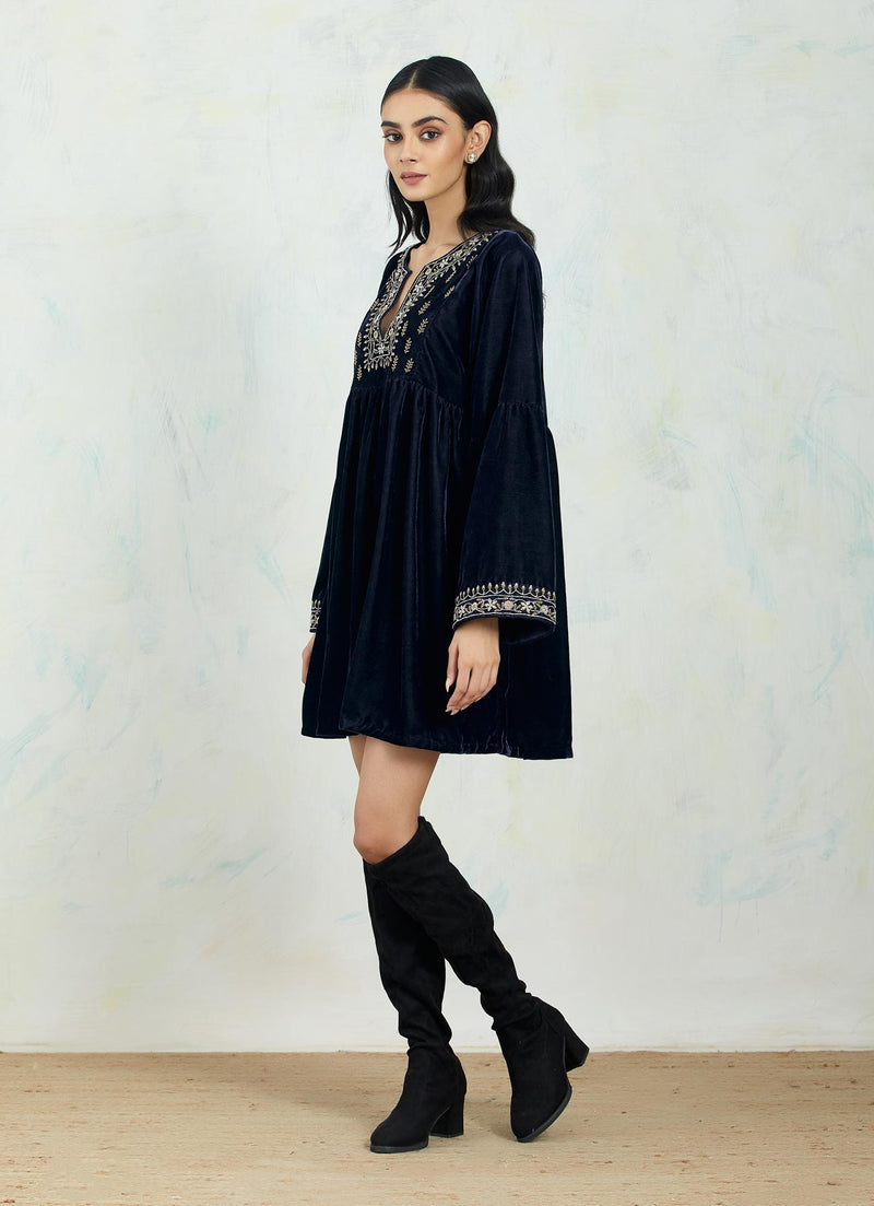 Navy Boho Tunic With Intricate Hand Embroidery