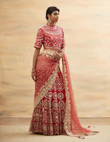 Red Hand Embroidered Festive Saree Set