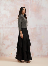 Black Chanderi Jacket With Skirt
