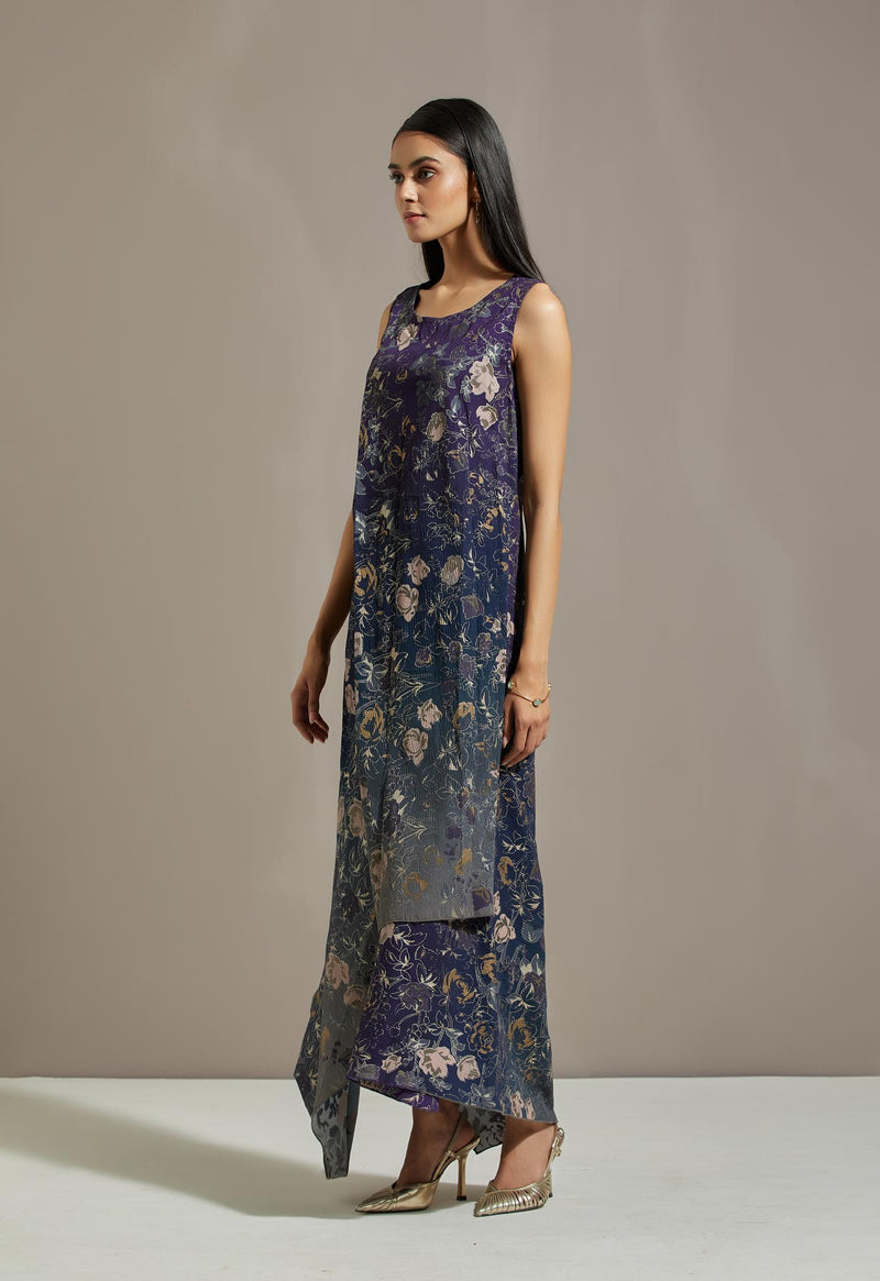 Indigo Crinkle Printed Dress