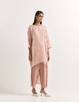 Pink High Low Tunic With Pants In Organza and Chanderi