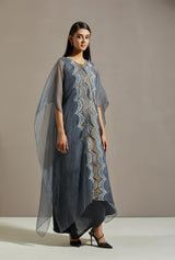 Blue Organza Cape With Dress