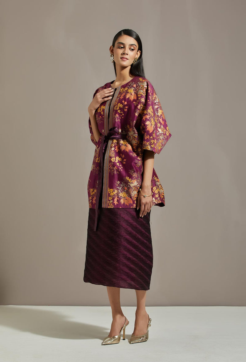 Wine Chanderi Cape With Dress