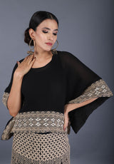 Black Gota Border Cape With Lehenga