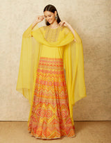 Mustard Yellow Floor Length Dress with a Cape