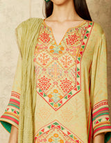 Olive Green Carpet Print Kurta Set