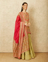 Olive Green and brick Red Tiered Sharara Set