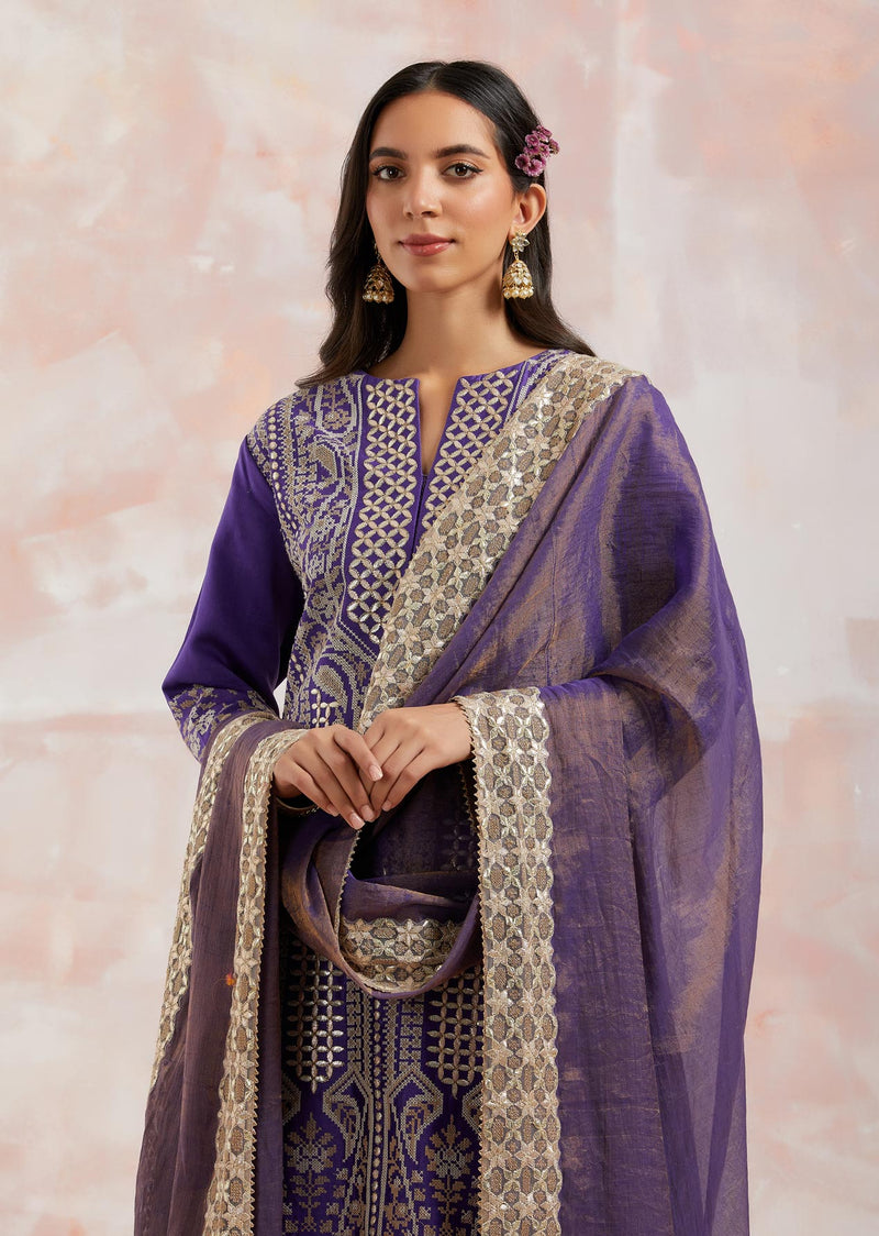 Purple Chander Embroidered Kurta Set