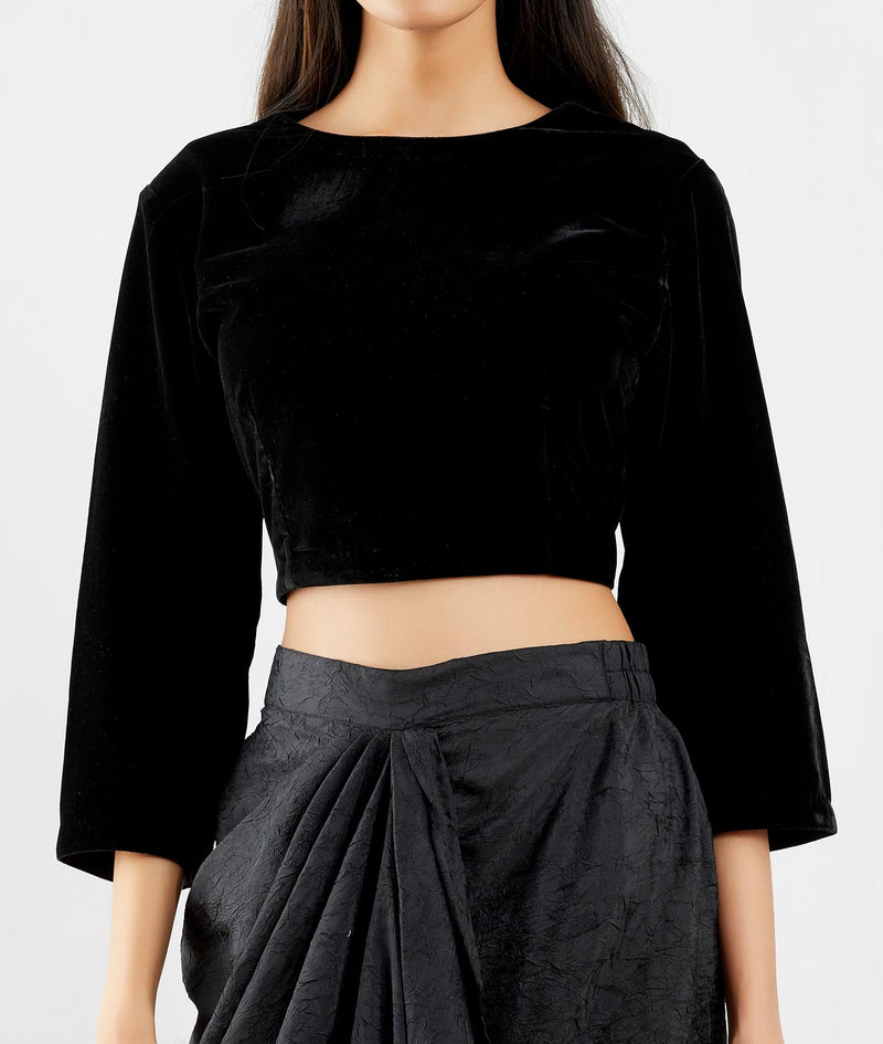 Black Draped Skirt Set