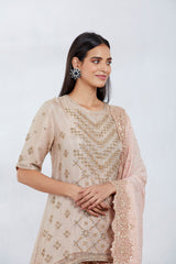 Nude Silk Tissue Embroidered Sharara Set