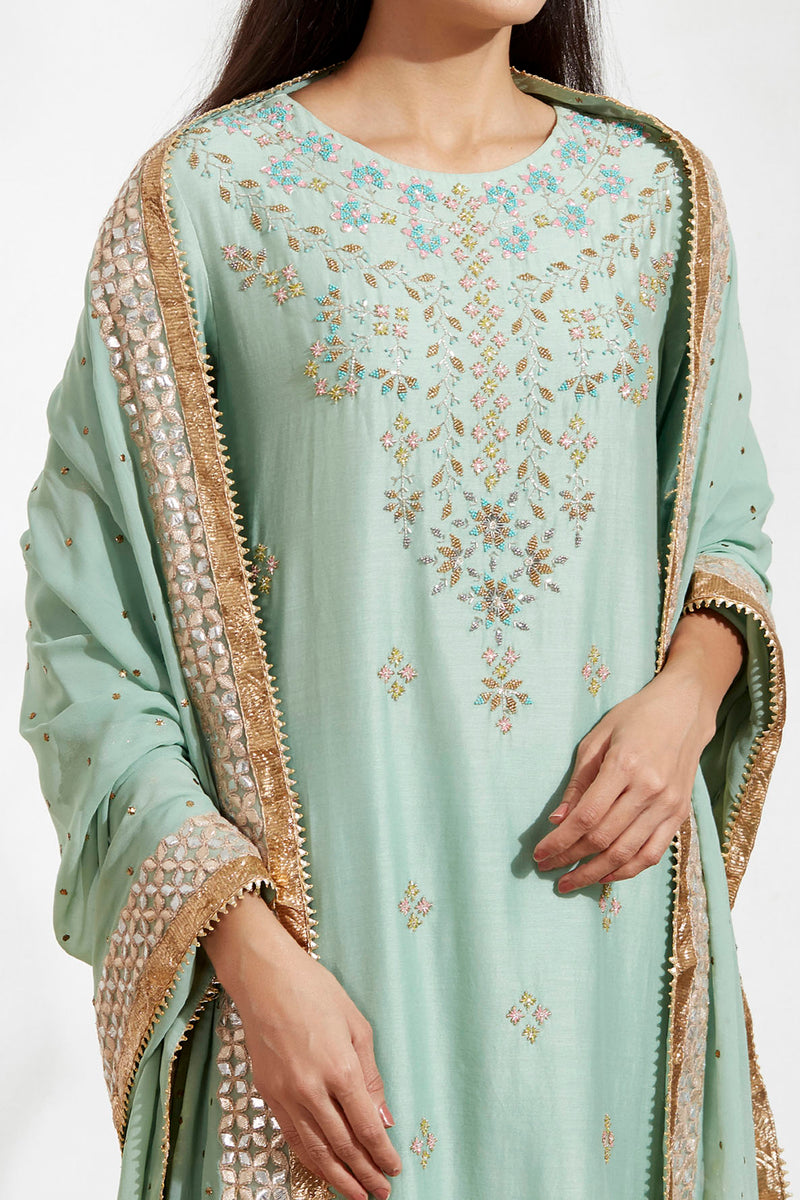 Mint Kurta with Pants and Dupatta