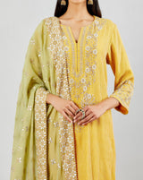 Yellow Long Straight Chanderi Silk Kurta With Slim Fit Pants And Dupatta