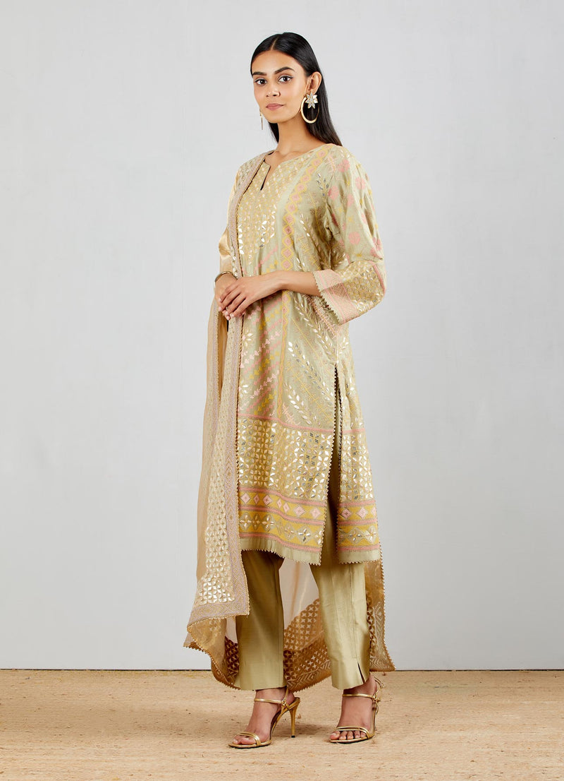 Sage Green Straight Kurta with Slim Fit Pants And Dupatta