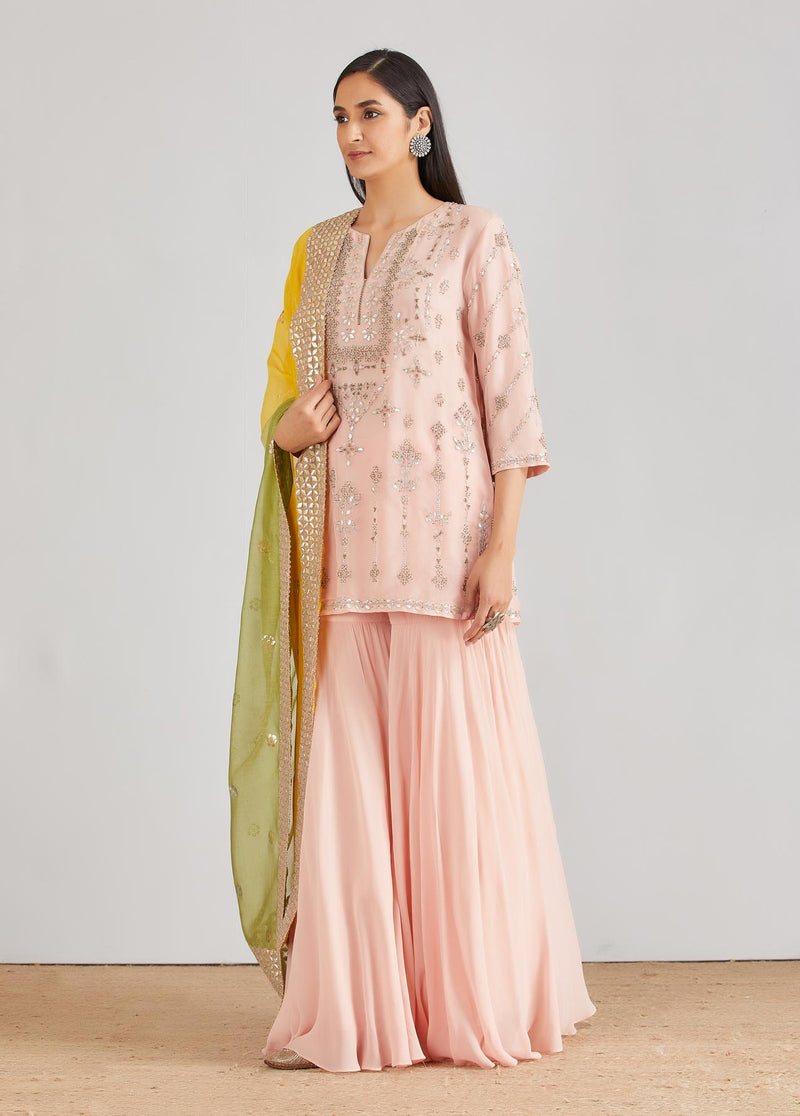 Pink Sharara with Embellished Kurta Top and Gota Pati Dupatta