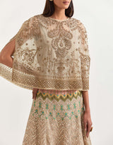 Beige Cape With Skirt In Organza