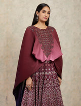 Purple Shaded Poncho Top with a Lehenga