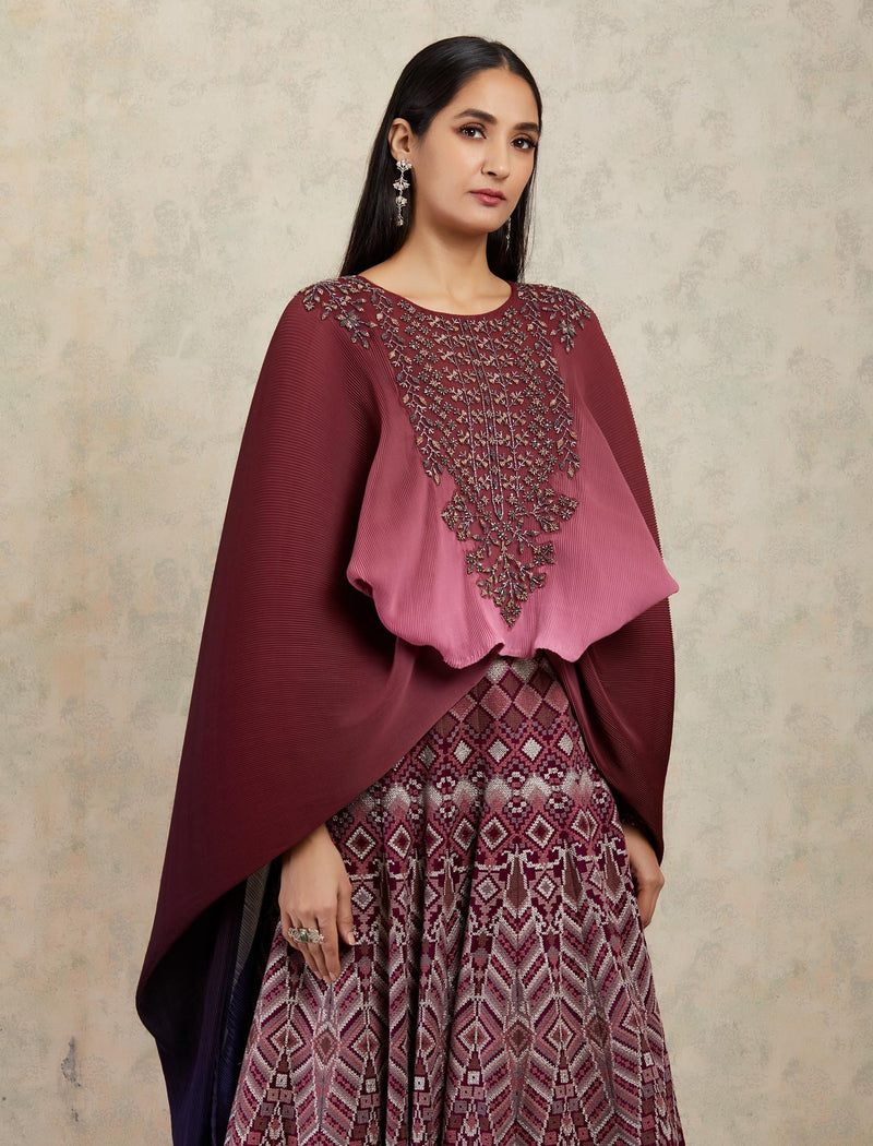 Purple Shaded Poncho Top with a Lehenga