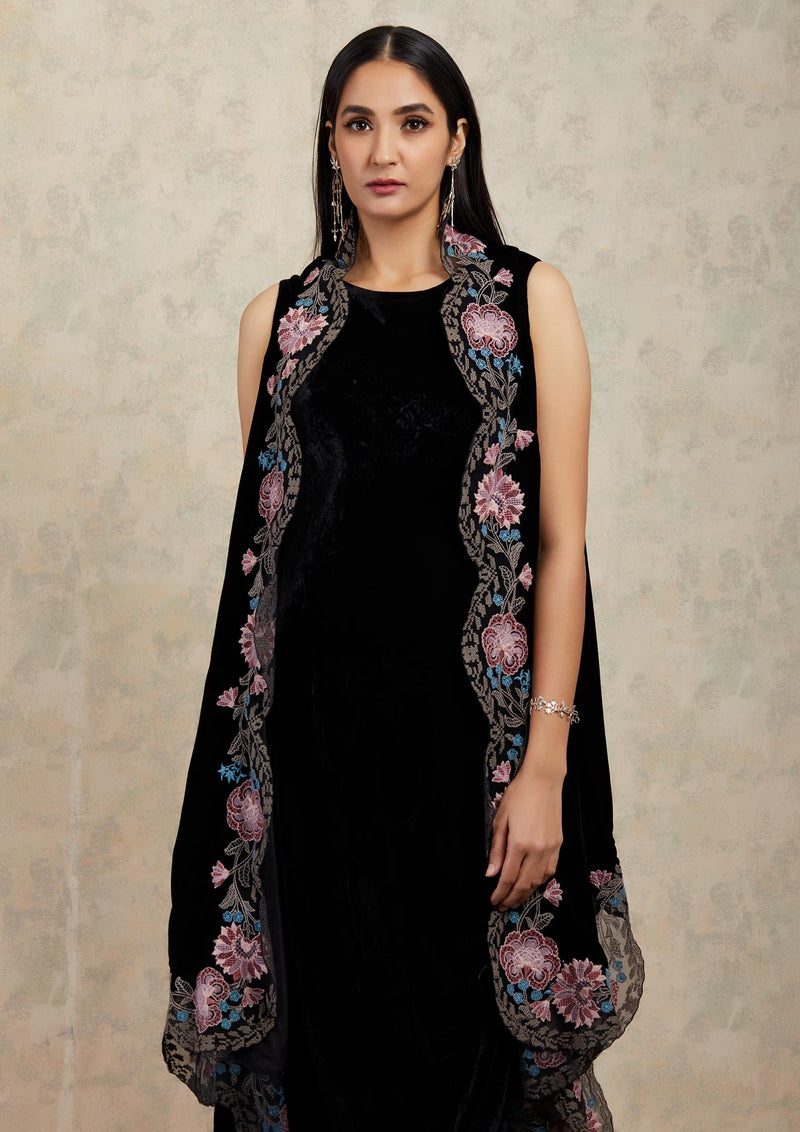 Black Embroidered Cape and Dress