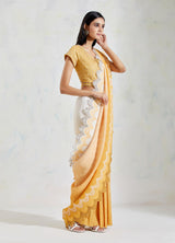 Yellow Crinkle Georgette and Cotton Lycra Saree Set