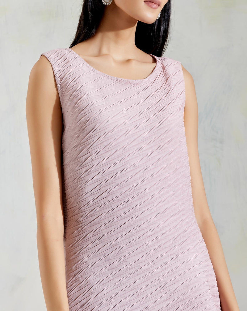 Pink and Grey Crinkle Crepe Dress