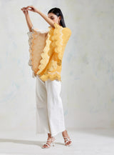 Ivory and Yellow Crinkle Georgette Poncho
