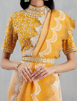 Yellow Draped Saree Set